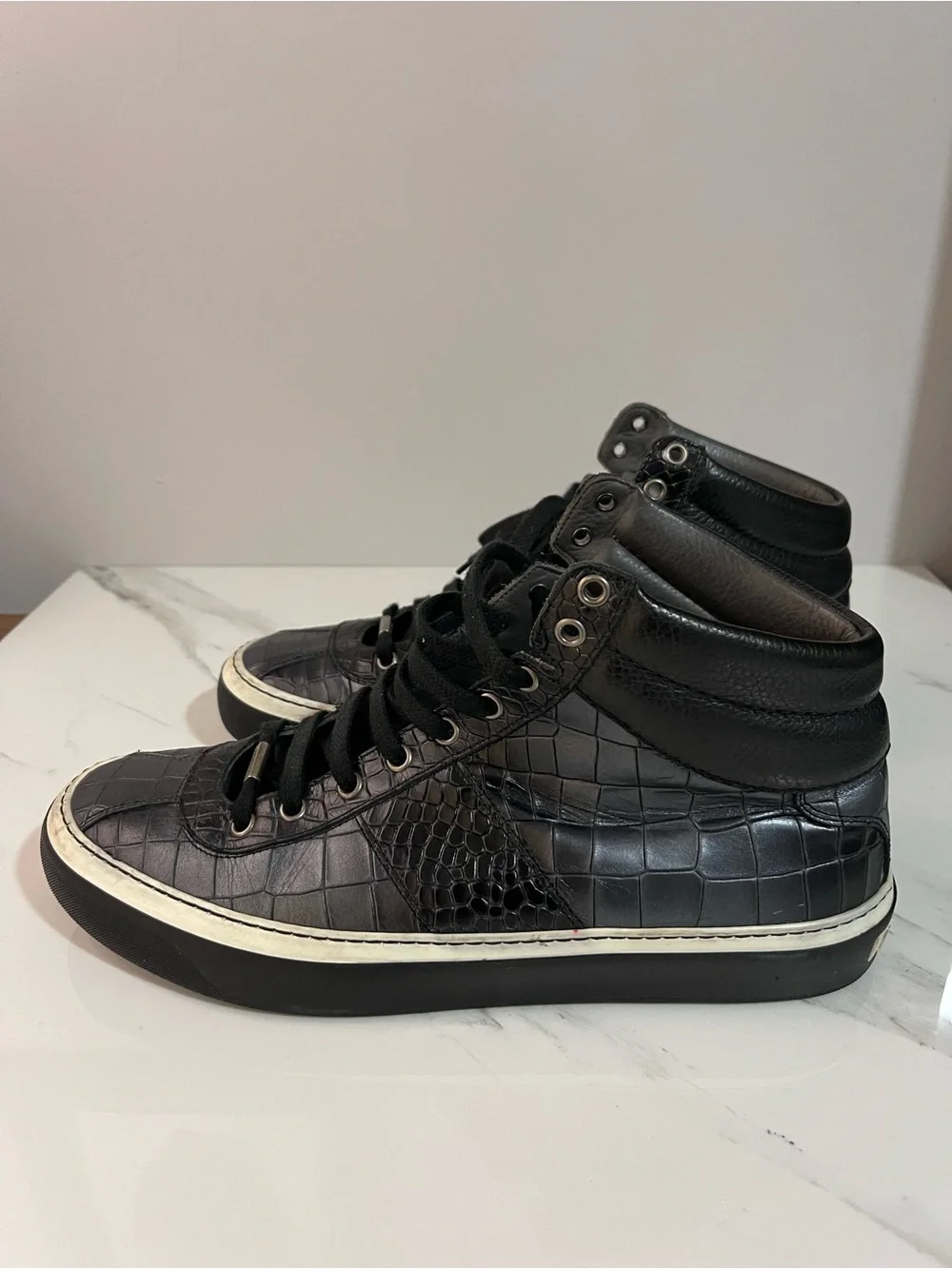 Jimmy Choo Black Croc-Embossed High-Top Sneakers
